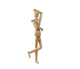 Wooden dummy representing a person dancing and posing. PNG with transparent background.  Concept of poses, postures, representation and dance