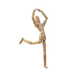 Wooden dummy representing a person dancing. PNG with transparent background. Concept of dance