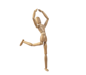 Wooden dummy representing a person dancing. PNG with transparent background. Concept of dance