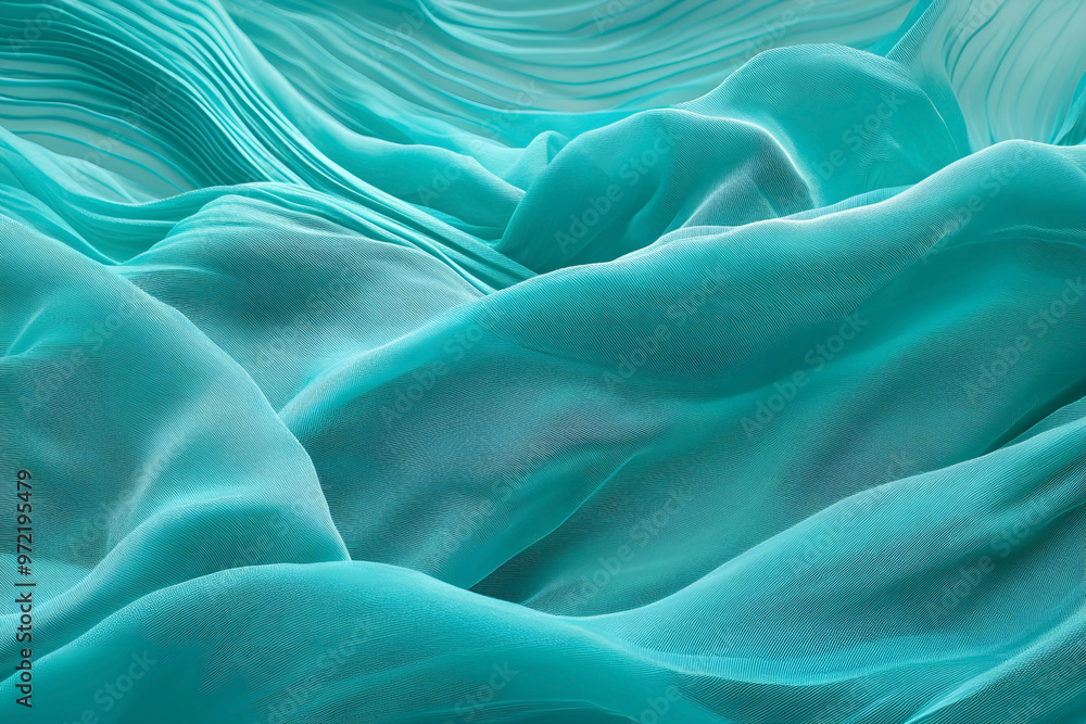 Poster flowing turquoise fabric creating soft, wave-like patterns and texture