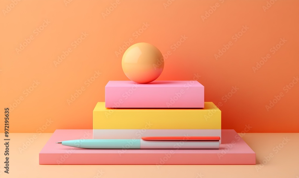 Poster colorful sticky notes arranged in a neat stack on a notepad, showcasing vibrant hues and a clean wor
