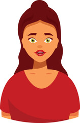 Cartoon illustration of a surprised woman with red hair in red shirt