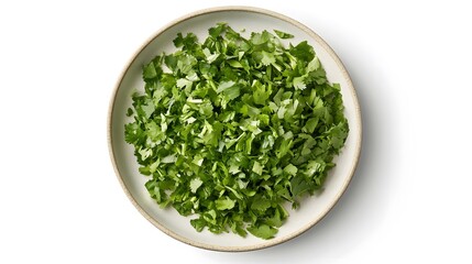 Fresh chopped cilantro on a plate - vibrant green herbs perfect for cooking