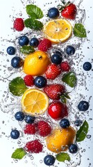 Fresh fruit with water splash.