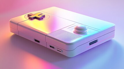 Fototapeta premium Vintage video game consoles reimagined in a sleek, futuristic form, soft gradients, new nostalgia, retro gaming meets modern design
