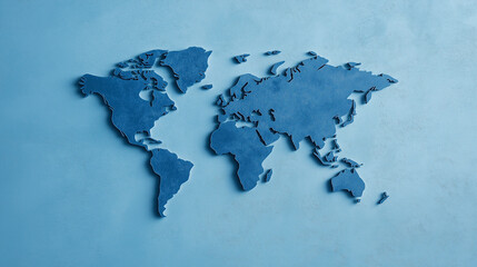 World map made entirely from different shades of blue, with continents as shadows on a gradient background 