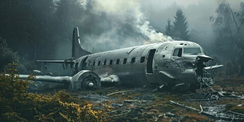 Fototapeta premium Abandoned Airplane in a Surreal Forest
