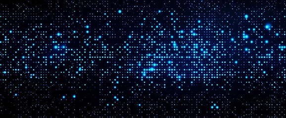 Dark background with blue pixel pattern. illustration of abstract bg with geometric square elements grid. digital backdrop with dissolve rectangle dot particle mosaic gradient texture. Generative Ai