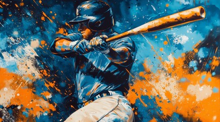 An abstract painting of an American baseball player