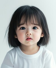 A young girl with short hair and a white shirt