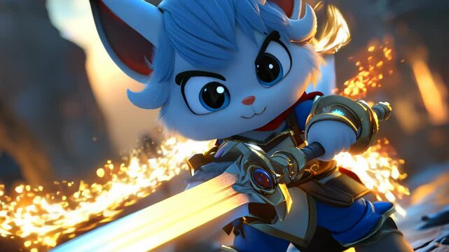 cartoon character cute with sword Video 4K