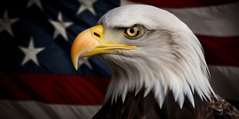 american bald eagle and american flag, A picture of an eagle with the background of the american flag.
