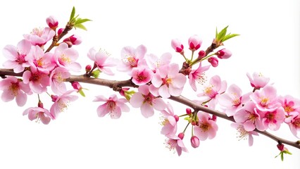 Blooming cherry tree branch isolated on white background