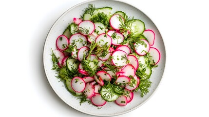 Refreshing radish and cucumber salad with fresh dill garnish