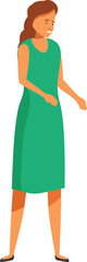 Naklejka premium Smiling young woman in a green dress gesturing with her hands