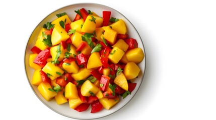 Fresh mango and red bell pepper salad with parsley