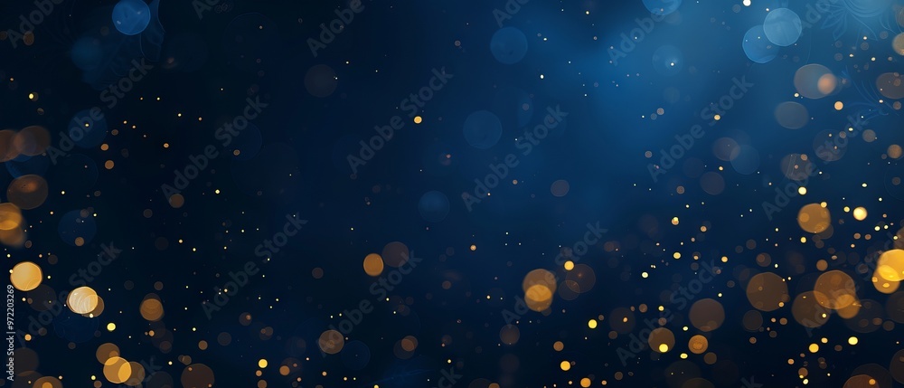 Canvas Prints elegant dark blue background with shimmering golden particles and bokeh light effects, featuring fes