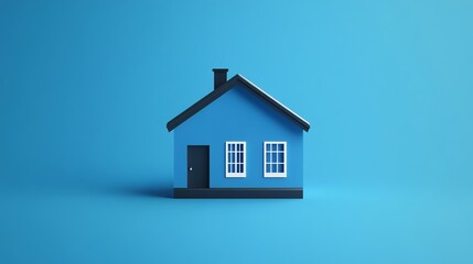 A simple, blue house model sits against a blue background.