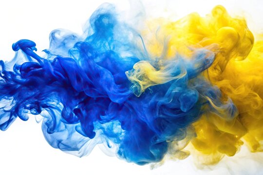 blue and yellow smoke HD wallpaper with fisheye effect on white background