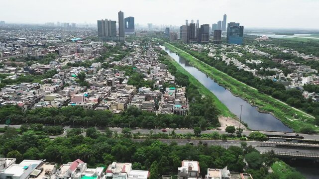 noida city sector 14 shahadra Drain and udhyog marg Hyper lapse drone shoot in delhi in india