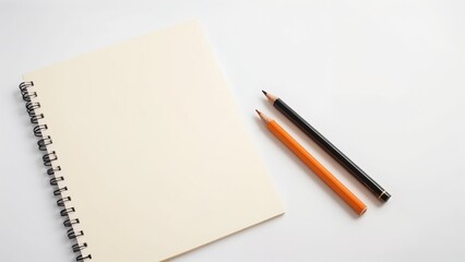 Simple workspace setup with a notebook and pencils on a clean white background, perfect for productivity-themed content.