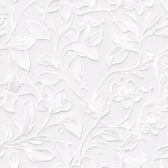 Elegant white embossed floral pattern with intricate leaves and delicate flowers