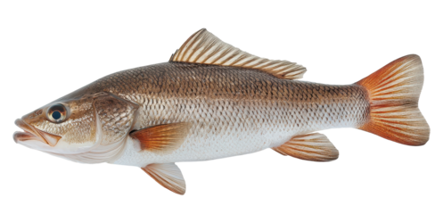 Realistic fish with orange fins on a transparent background