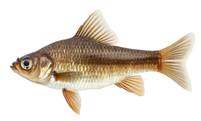 Small golden fish with brown scales isolated on transparent background