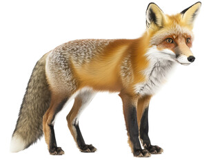 Fototapeta premium A standing red fox isolated on a transparent background