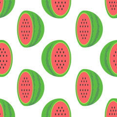 half watermelon pattern with white background, flat vector style 