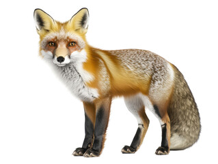 Fototapeta premium Red fox looking forward, isolated on transparent background