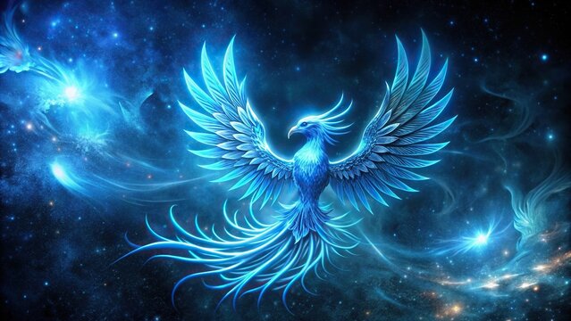 Blue phoenix with cosmic background showcase