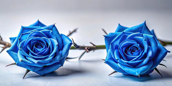 Blue roses with thorns on a white background