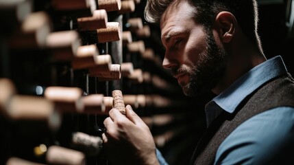 Man Choosing Wine in a Cellar
