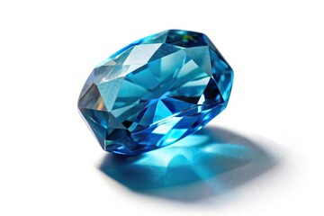 Fototapeta premium Blue zircon crystal with shadow on white background with selective focus
