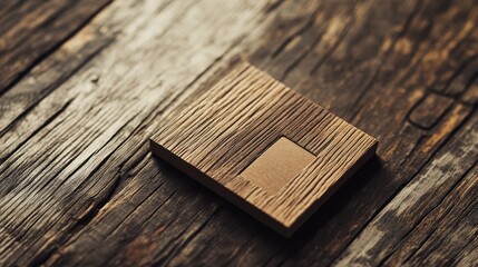 This business card showcases a textured woodgrain design with a carpenter's square graphic, perfect for carpentry services