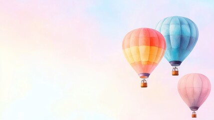 Obraz premium Candy-colored hot air balloons drifting in the sky, soft gradients, fun adventure, Watercolor style