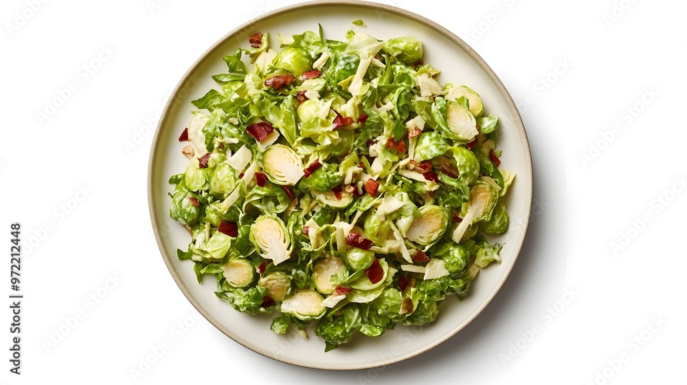 Wall mural fresh brussels sprouts salad with crispy bacon and shaved parmesan