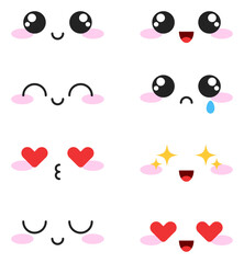 Cute face expression collection flat illustration clipart