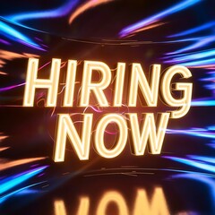 Hiring now neon text social media post design. Ai generative.	