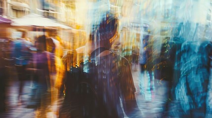 The backdrop of the street art fair is a dreamlike blur with artists showcasing their unique styles