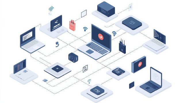 A network diagram highlighting endpoint devices, each protected by advanced security protocols, ensuring secure access to the central network