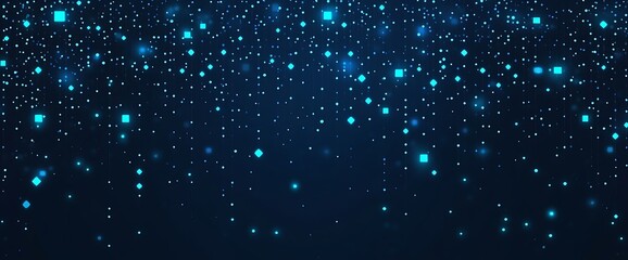 Fototapeta premium Dark background with blue pixel pattern. illustration of abstract bg with geometric square elements grid. digital backdrop with dissolve rectangle dot particle mosaic gradient texture. Generative Ai