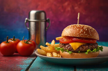 Delicious beef hamburger with tomato