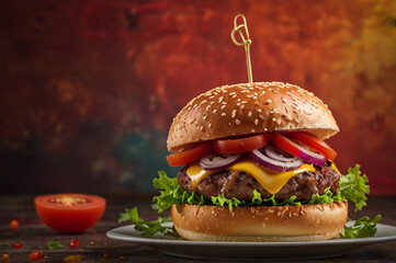 Delicious beef hamburger with tomato