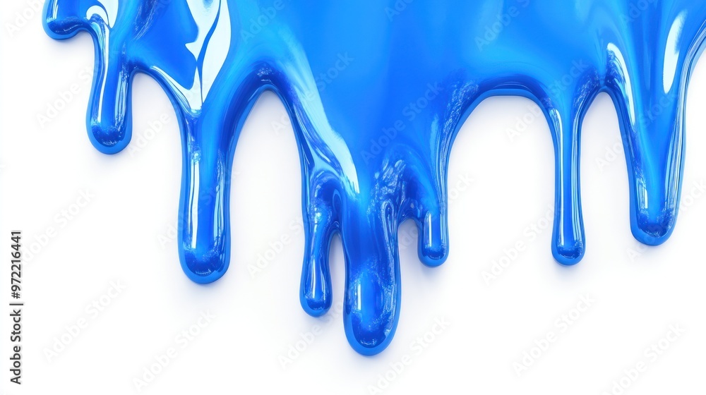 Wall mural A vibrant blue paint drip creating a glossy effect against a white background.