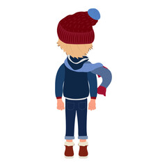Flat  Illustration of Kid Boy Wearing Winter Clothes. Item 1