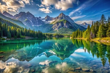 Breathtaking landscape with lake and mountains