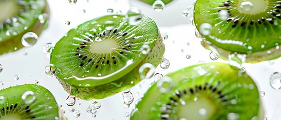 Flying kiwi fruits isolated on white background for food.