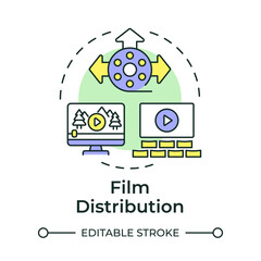 Film distribution multi color concept icon. Movie streaming, entertainment. Cinema premiere. Round shape line illustration. Abstract idea. Graphic design. Easy to use in infographic, presentation